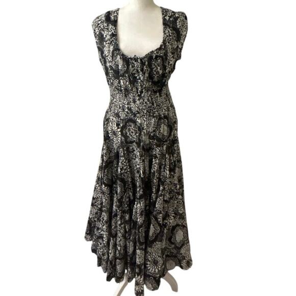 Grace Elements Black & White Cotton Milkmaid Asymmetrical Layered Midi Dress M - Picture 2 of 13